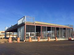 Metal studs used as the framing of a new small commercial building